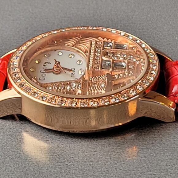 GoGoey Paris Eiffel Tower Watch Crystal Accents Red Strap Quartz 38mm Women’s - Picture 14 of 14